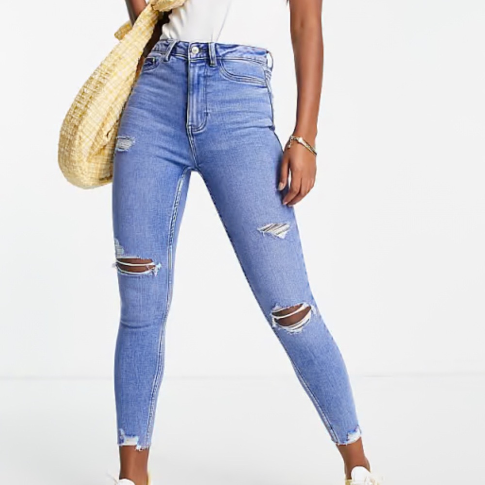 New Look Women's Light Blue Ripped Skinny Jeans